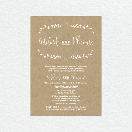 Rustic Laurels Rectangle Invitation