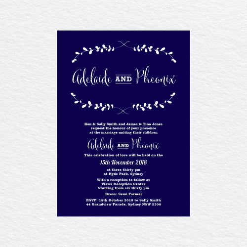 Rustic Laurels White Ink Invitation