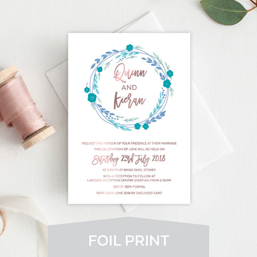 Rustic Wreath Foil Invitation