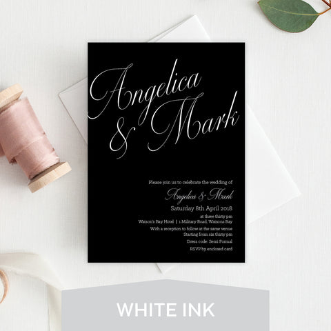 Modern Monogram White Ink Invitation