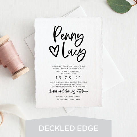 You and Me Deckled Edge Invitation