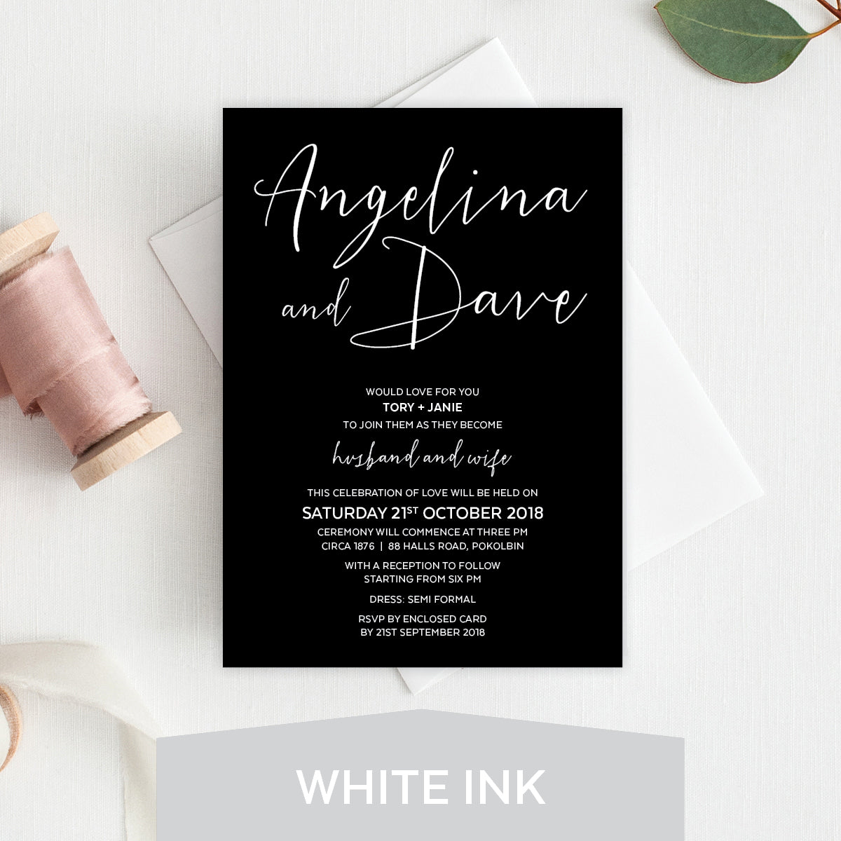 Sweet Type White Ink Invitation