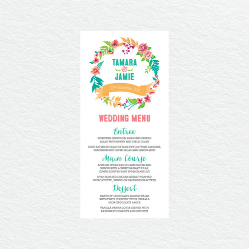 Tropical Celebration Menu