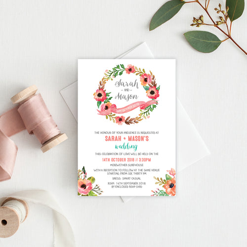 Watercolour Blooms Rectangle Invitation