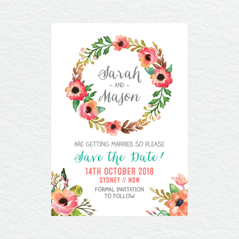 Watercolour Blooms Engagement Invitation
