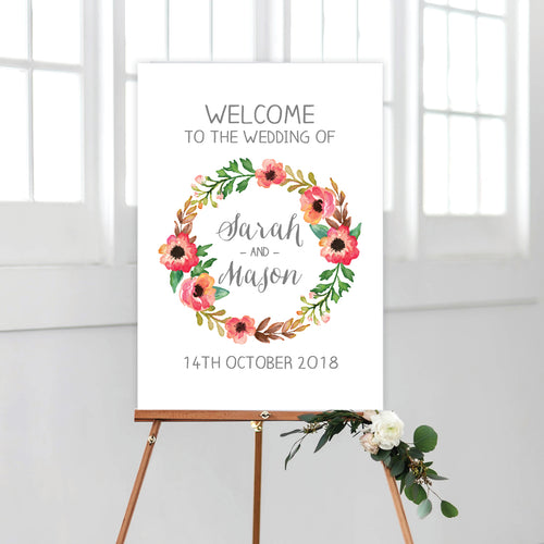 Watercolour Blooms Welcome Sign