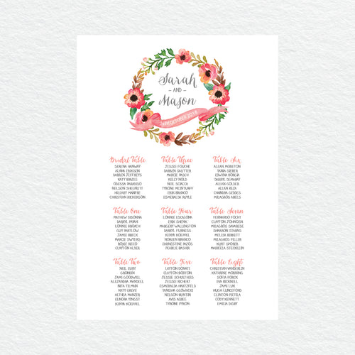 Watercolour Blooms Seating Chart