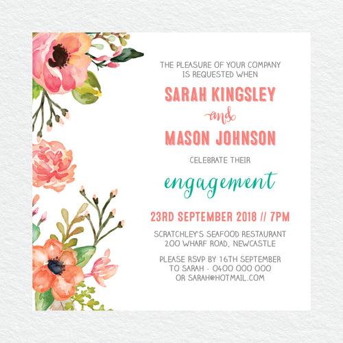 Watercolour Blooms Engagement Invitation