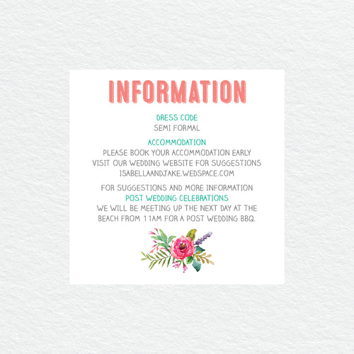 Watercolour Blooms Information/Map Card
